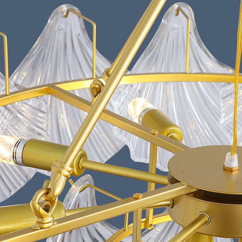 Modern Metal Ceiling Light Geometric Shape Hanging Lamp with Shell Shade for Living Room
