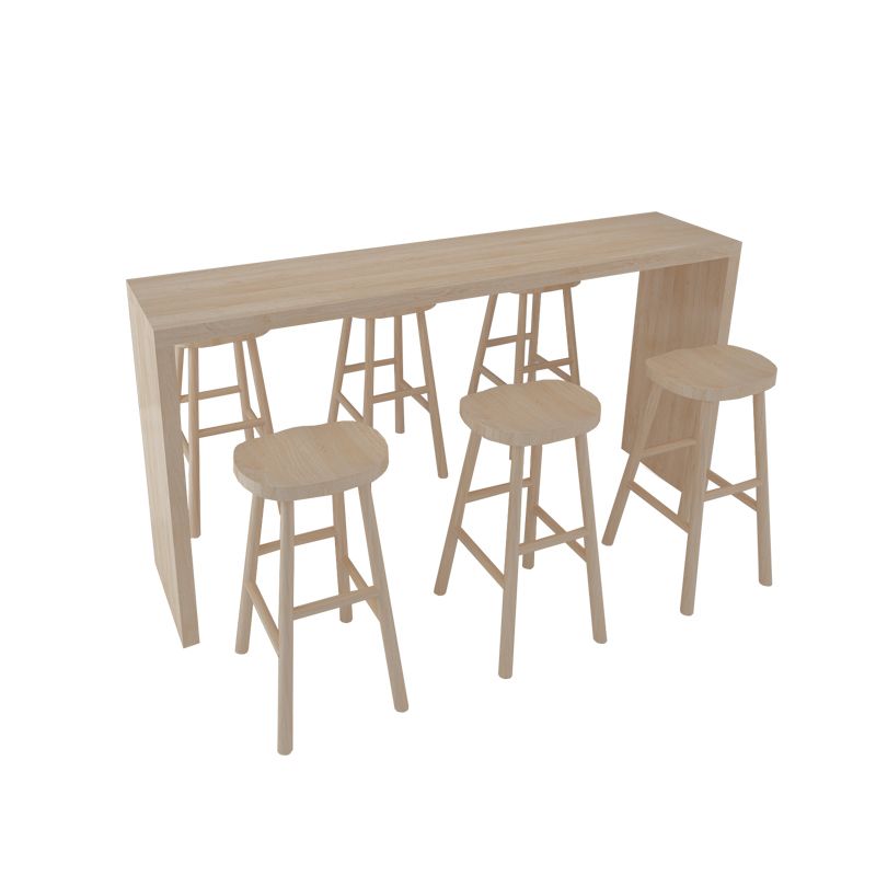 Contemporary Rectangle Bar Table Set 1/7 Pcs Solid Wood Bar Table and Backless Stools