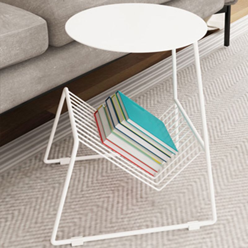 Mid-Century Metal Round Top Side Table Abstract End Table with Magazine Rack