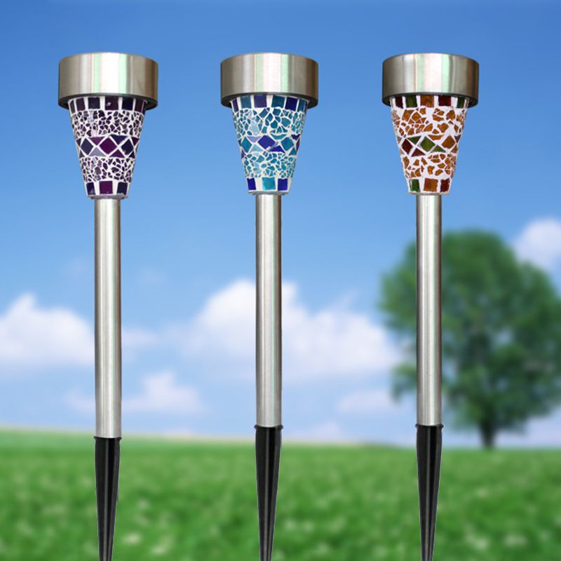 Conical Shaped Courtyard LED Stake Light Mosaic Glass Modern Solar Ground Lighting