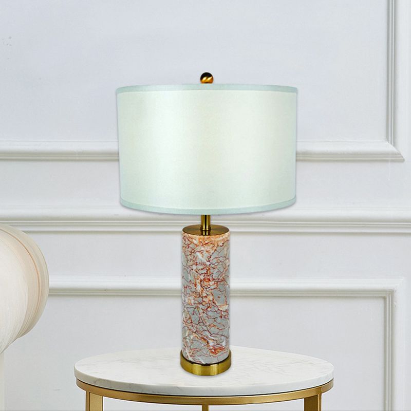 Tissu tambour table lumière moderne 1 tête lampe de nuit blanche avec tube Agate Base de marbre rouge