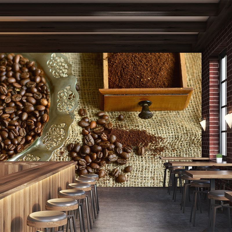 Coffee Bean Mural Wallpaper Stain-Resistant Coffee Shop Kitchen Dining Room Mural