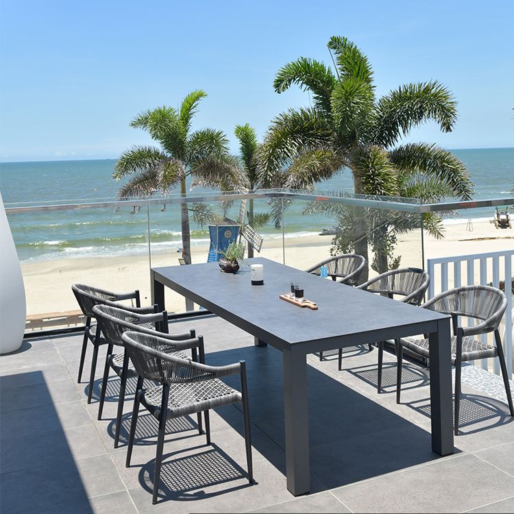 Boho Stone Top Dining Set 1/2/5 Pcs Metal Table with Chairs for Outdoor