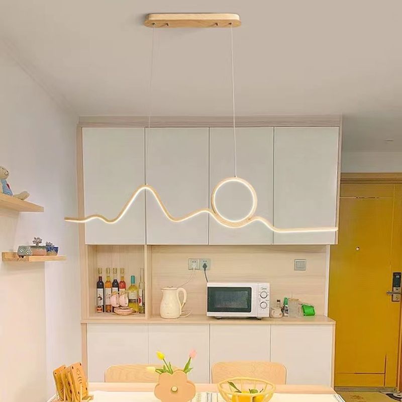 2-Light Beige Island Lighting Modern Wooden LED Ceiling Light for Bedroom