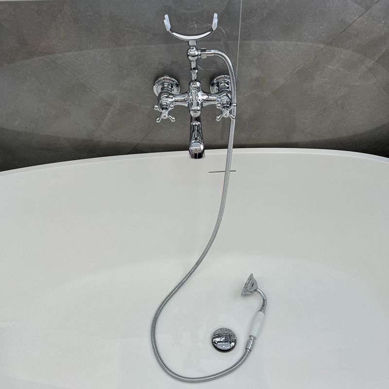 Gold and Silver Claw Foot Tub Faucet Wall Mounted 2-Handle Tub Filler with Handheld Shower