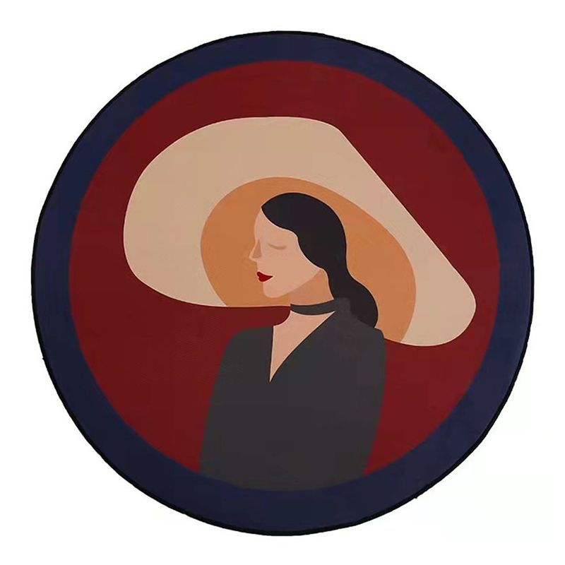 Wine Red Modern Rug Polyester Girl Rug Washable Rug for Living Room