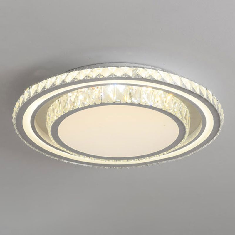 Dual-Tier Crystal Flush Light Minimalist LED White Flush Mount Ceiling Light for Living Room