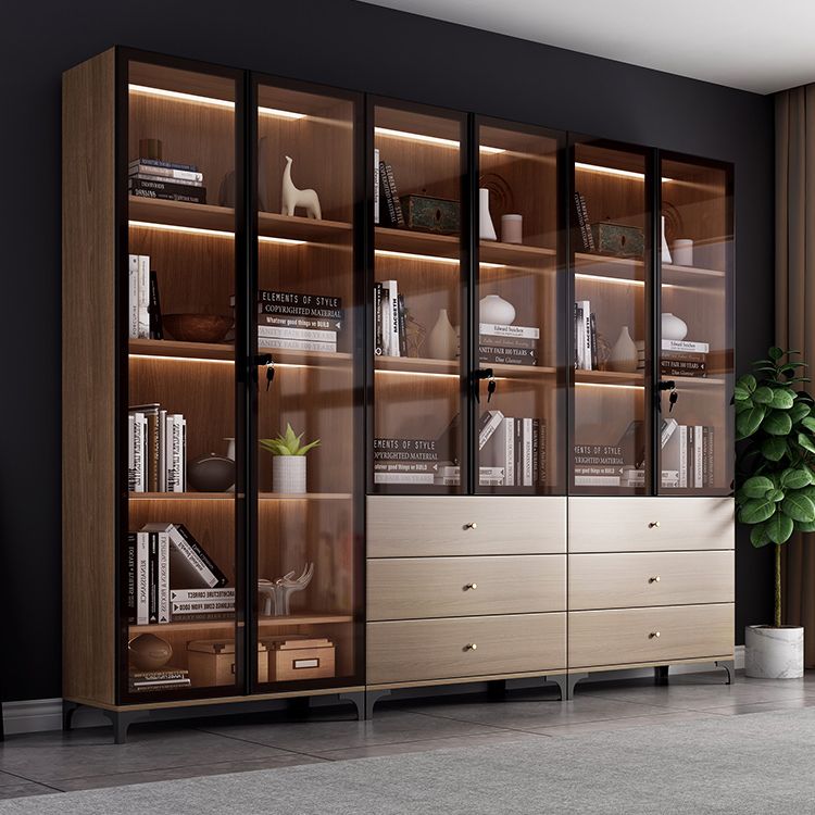 Glam Engineered Wood Bookcase Standard Bookshelf with Cabinets