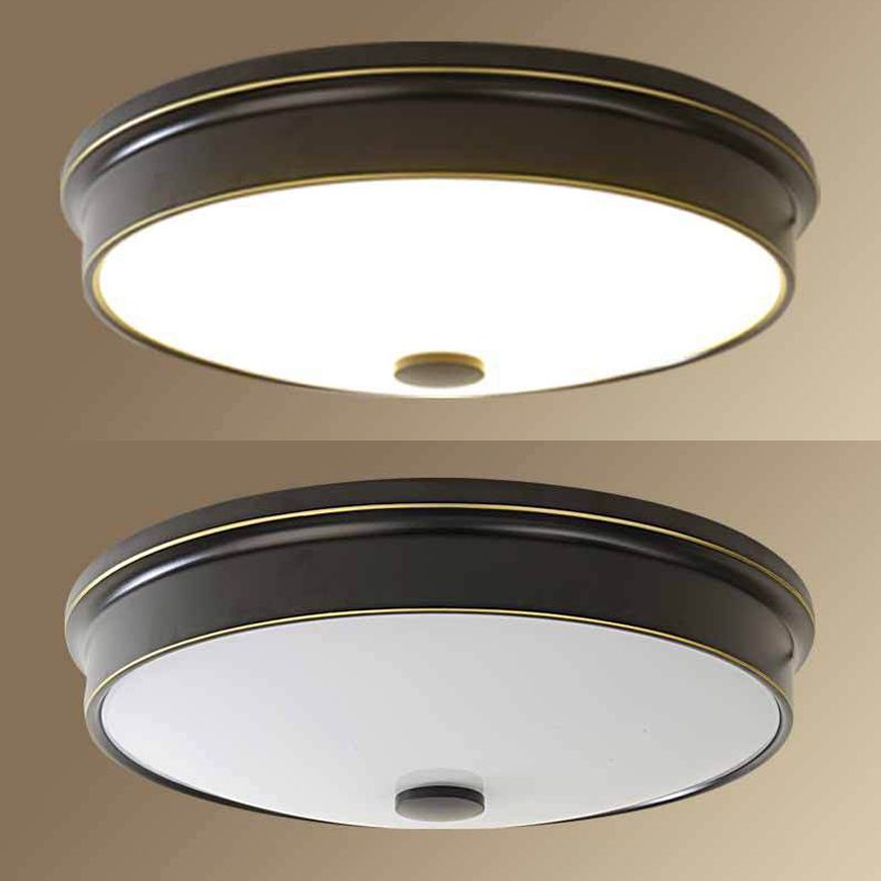 Plafonnier LED de luxe traditionnel en fer forgé, montage encastré circulaire avec abat-jour en verre