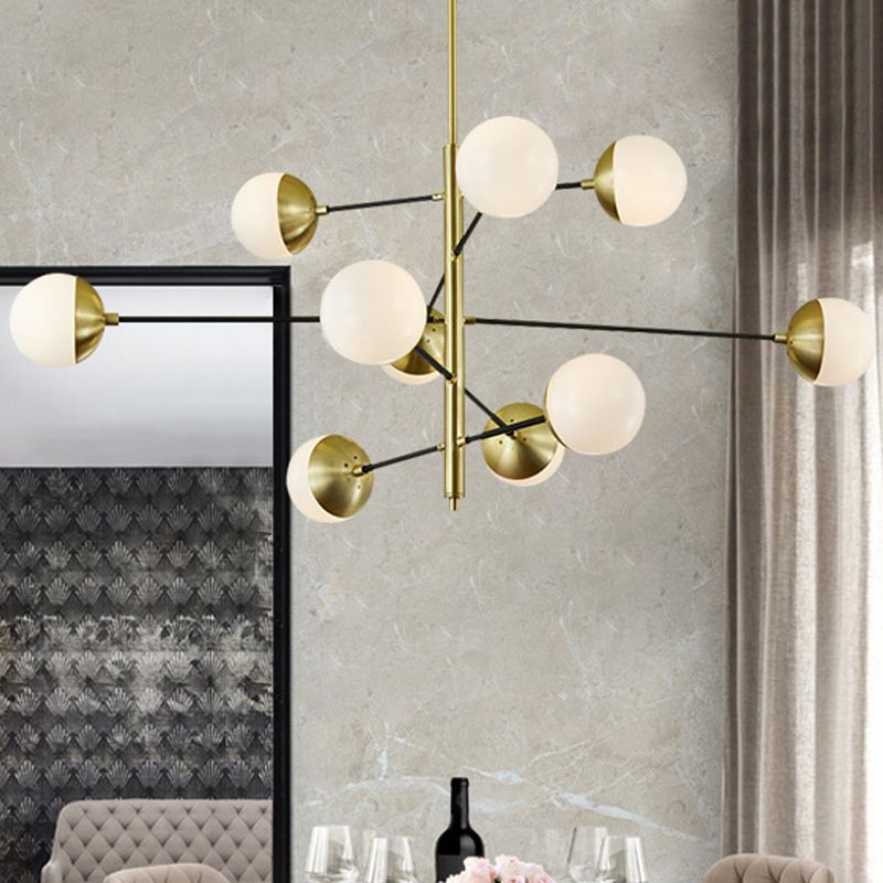 Post-Modern 5 Tiers Chandelier Ivory Ball Glass 10-Light Dining Room Suspension Pendant Light in Gold