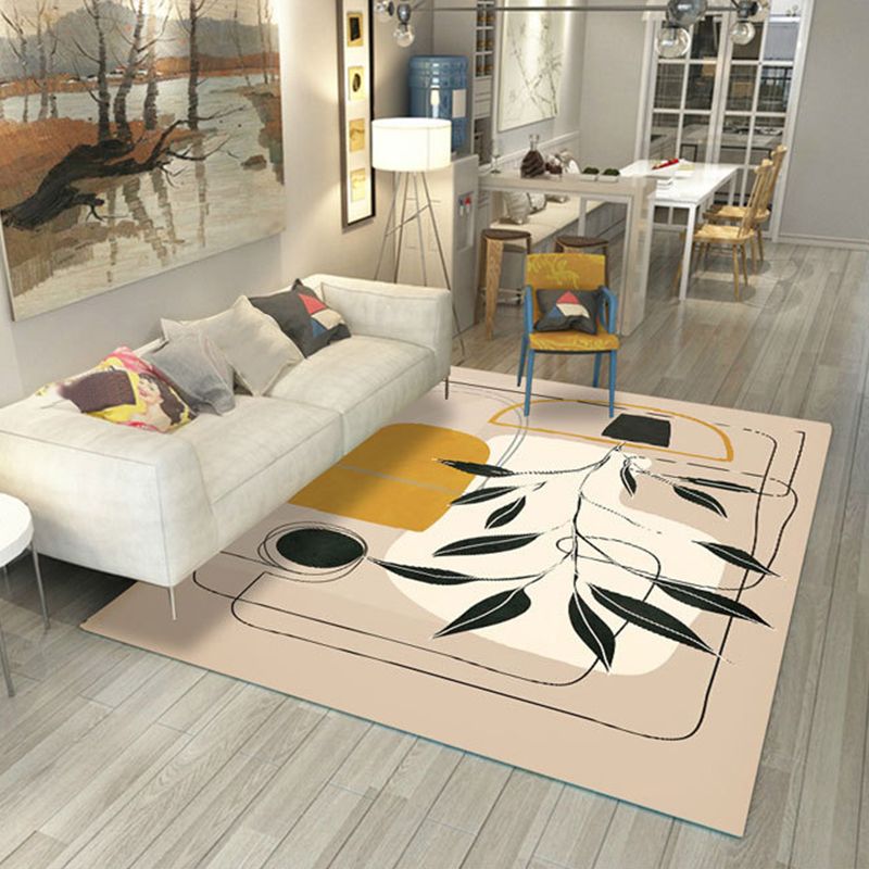 Contemporary Botanical Print Carpet Polyester Area Rug Non-Slip Backing Indoor Rug for Living Room