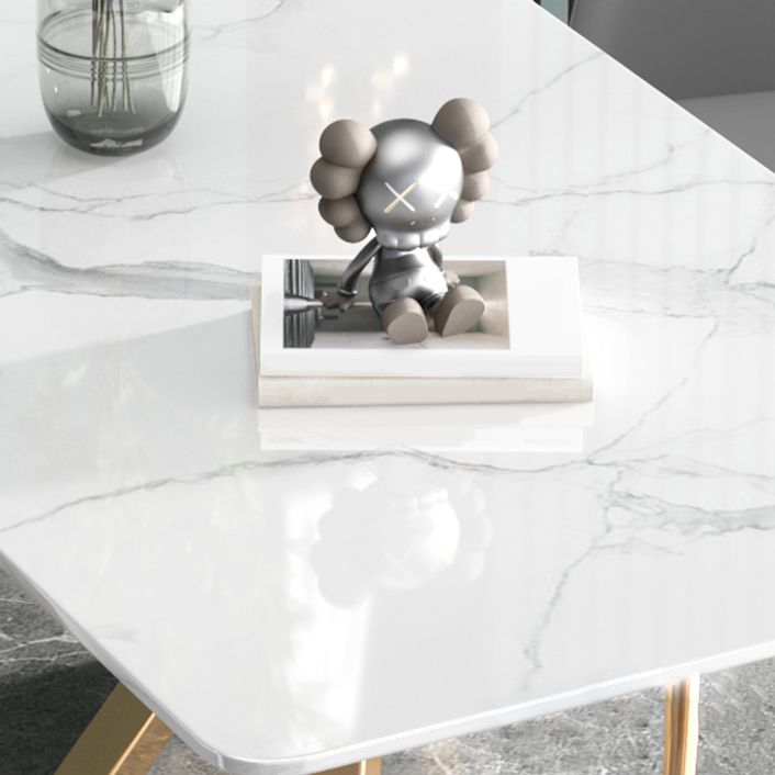 Glam Iron Dinette Set 1/2/5 Pieces Rectangle Dining Table Set with White Sintered Stone