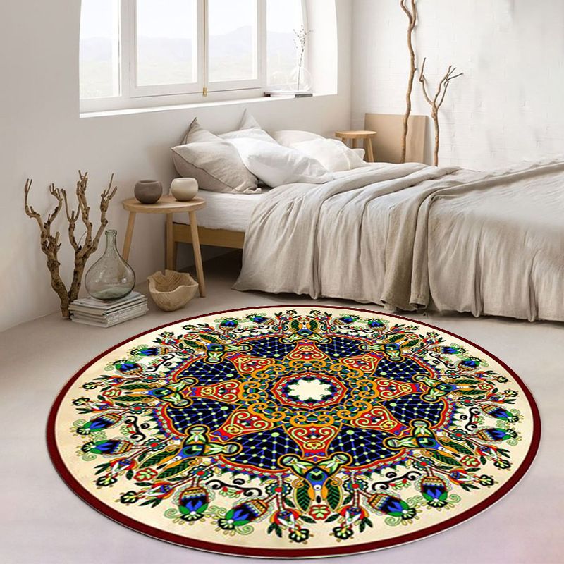 Apricot Flower Carpet Polyester Moroccan Carpet Washable Carpet for Living Room