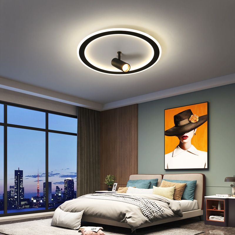 Black New Modern LED Flush Mount Rectangular Living Room Ceiling Light Fixture with 4 Spotlights