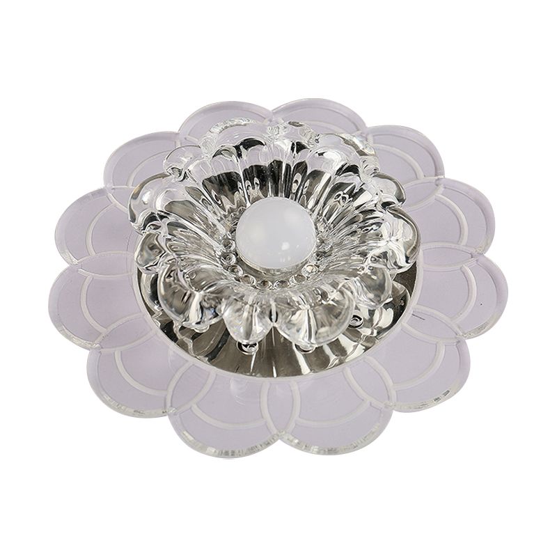 Clear Crystal Flower Ceiling Lighting Modern LED Flush Mount Fixture in Silver for Doorway, Warm/Multi Color Light