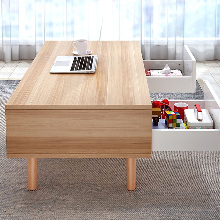 Modern 4 Legs Cocktail Table Wood 1 Single Coffee Table with Drawers