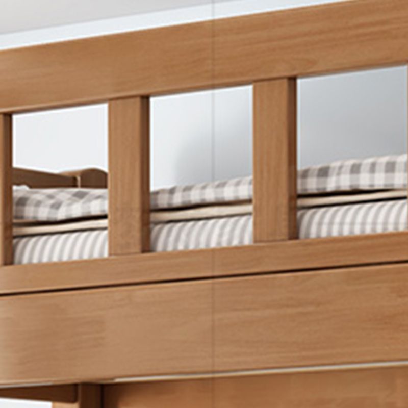 Solid Wood Bunk Bed Modern Natural Rubberwood Bed with Headboard