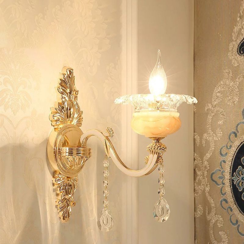 Bloemen Cream Glass Wand Licht Paksel Vintage woonkamer Muur gemonteerde lamp in goud