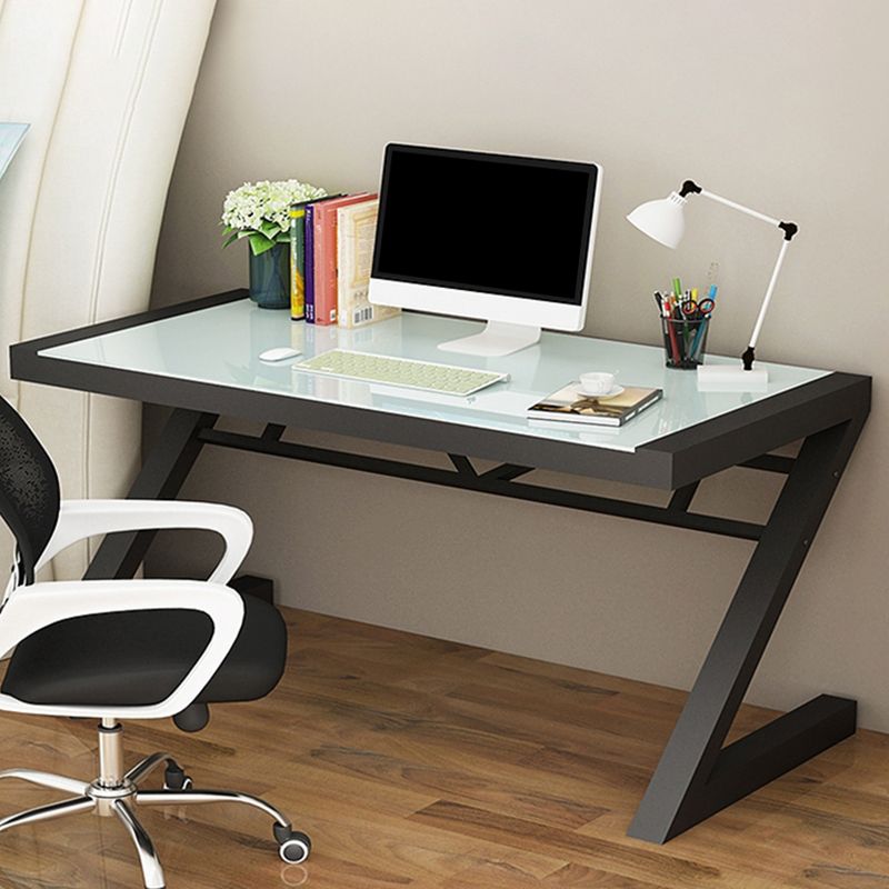 Contemporary Office Desk Glass Top Antique Finish Computer Desk