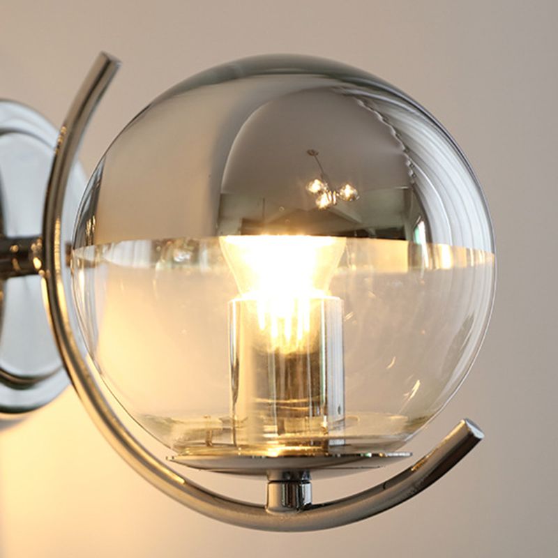 Glass Ball Shape Sconce Light Modern-Style 1 Light Wall Light Fixtures in Chrome