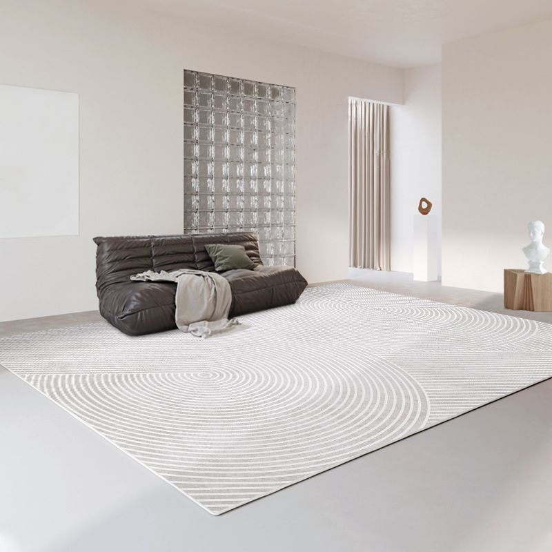 Modern Rug Light Grey Polyester Rug Stain Resistant Rug for Living Room