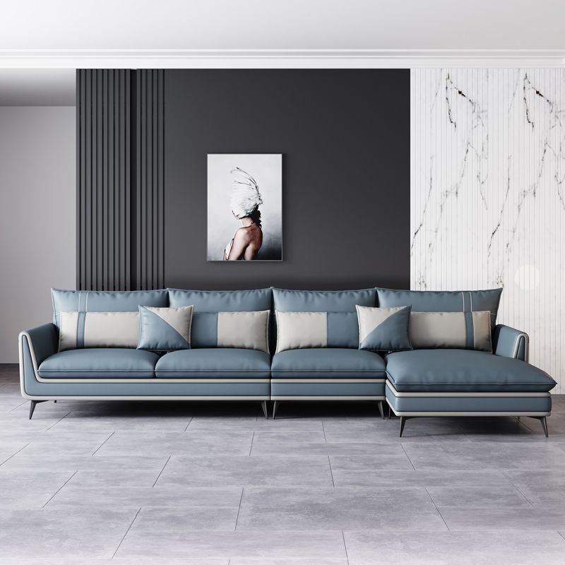 Scandinavian 35.43 " H Faux Leather Flared Arm Sofa & Chaise F