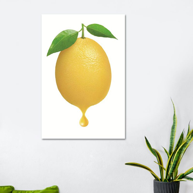 Simplicity Lemon Canvas Print in Yellow on White Living Room Wall Art, Textured