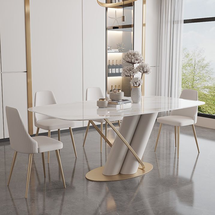 Modern Kitchen Dining Room Set Standard Height with Sintered Stone Top and Pedestal Base Table Set
