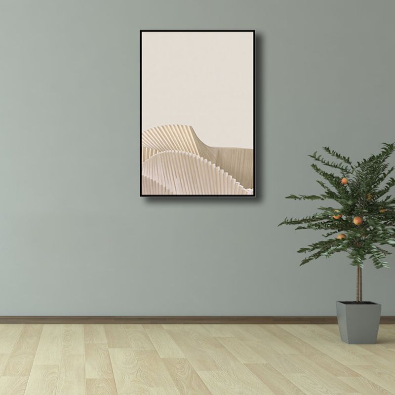 Light Beige Origami Wall Art Abstract Minimalistic Textured Canvas Print for Living Room