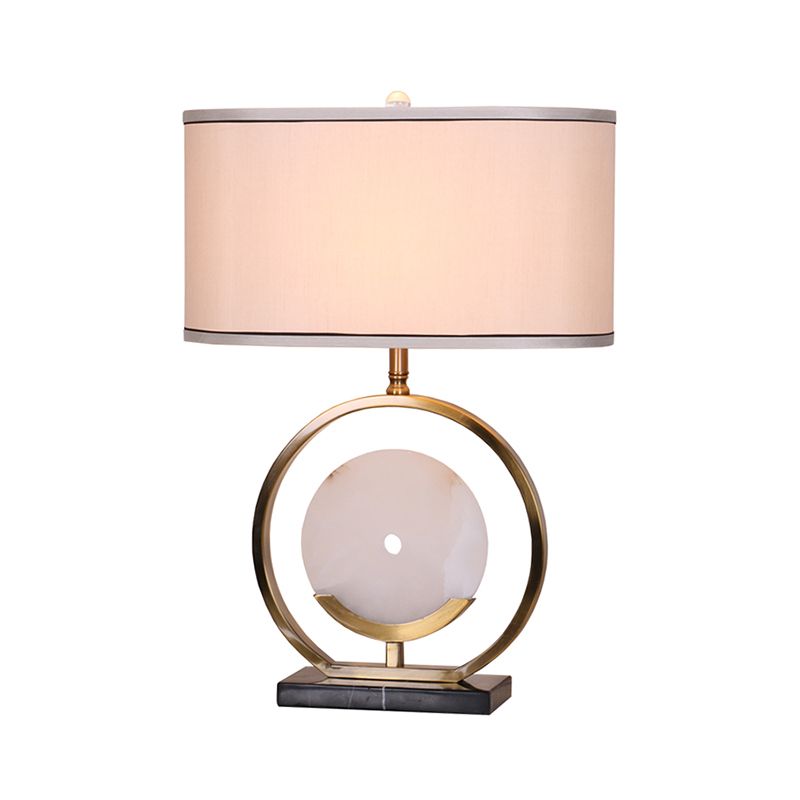 Marble Circle Desk Light Modernisme 1-Bulb Tissu Table Lampe en noir et or pour le salon