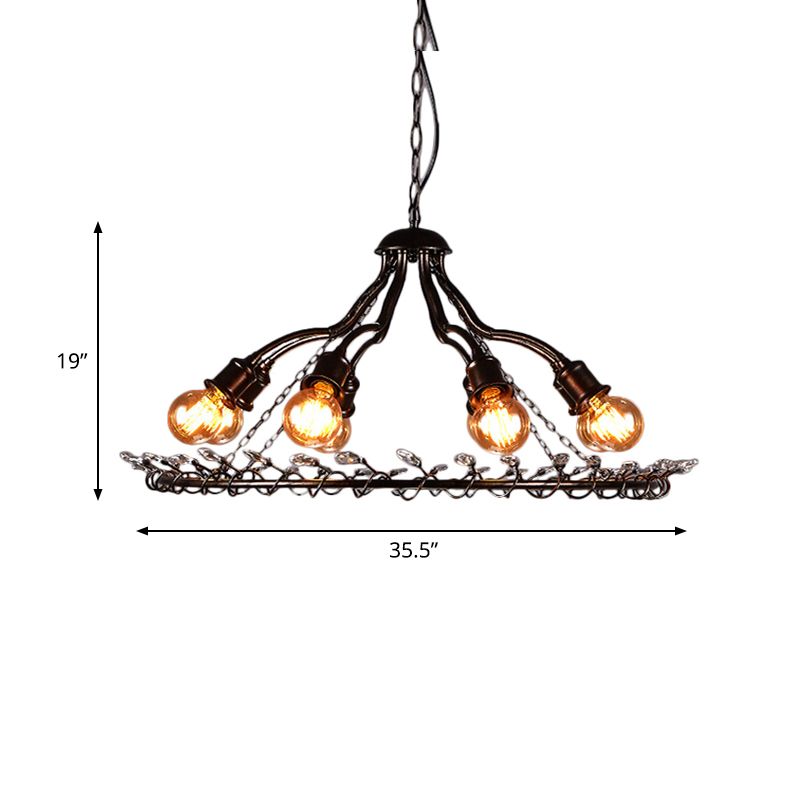 Black 8 Lights Chandelier Light Fixture Vintage Metal Radial Shape Pendant Lamp for Living Room