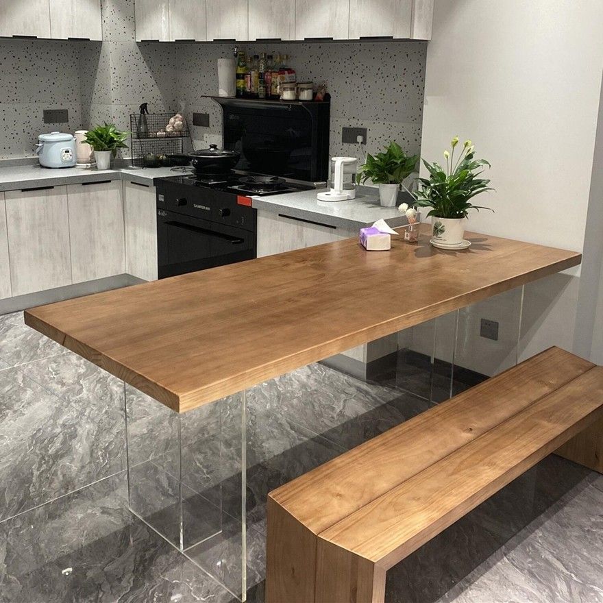 Modern Solid Wood Kitchen Table Rectangle Dining Table with Double Pedestal