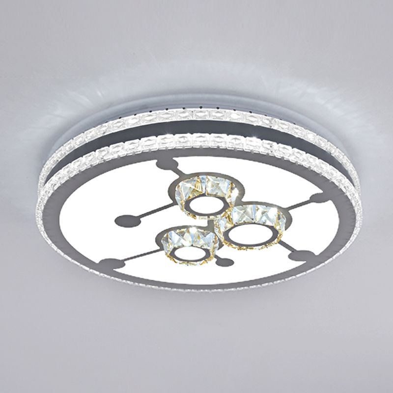 Drum LED Flush Mount Light Simplicity Crystal Bedroom Flush Mount Ceiling Light in Stainless-Steel