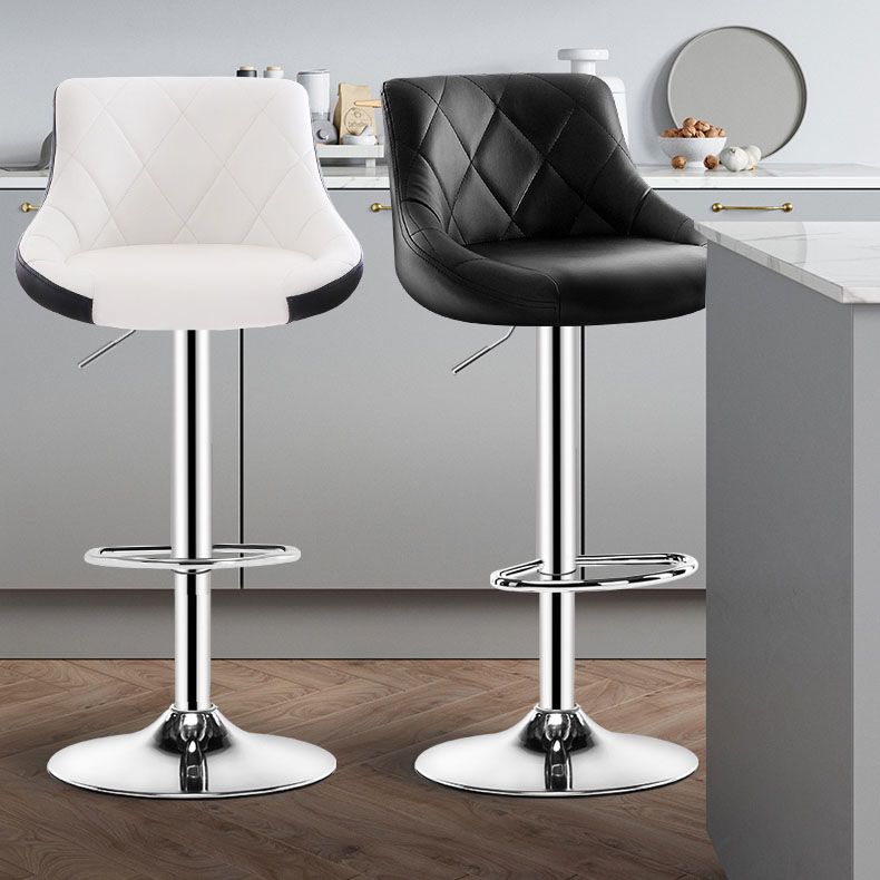 Scandinavian Metal Barstool Low Back Faux Leather Cushion Stool with Iron Base for Bar