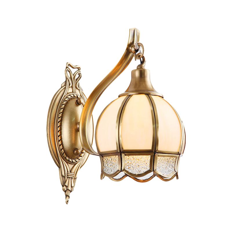 Metal Floral Sconce Light Traditionalism 1/2 Heads Dining Room Wall Lighting Fixture in Brass