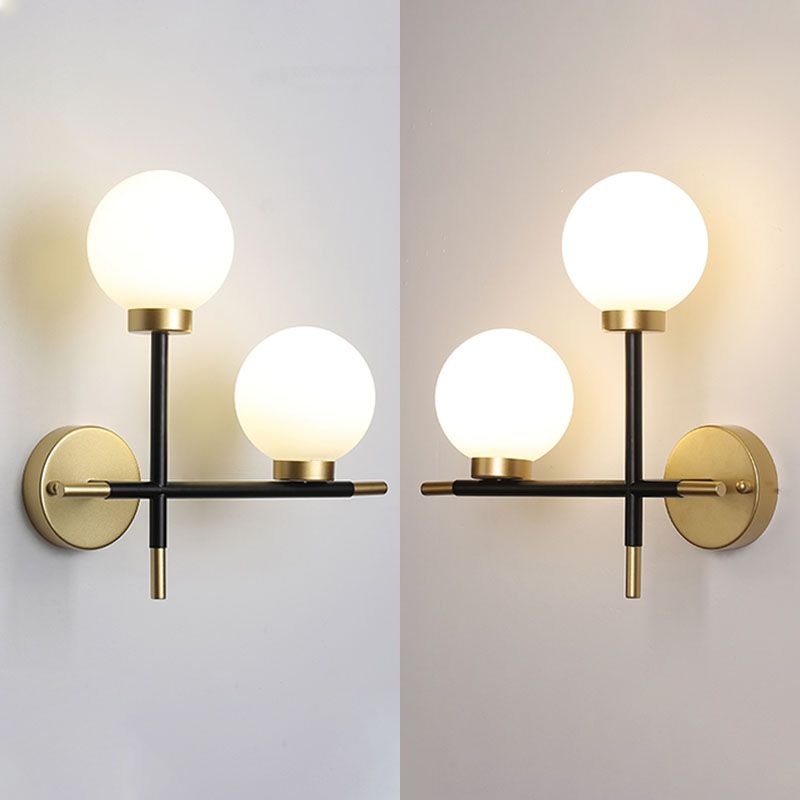 Globe Sconce Light Fixture Simplicity Style Glass Bedroom Wall Sconce Lighting in Gold-Black