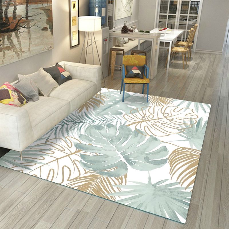 Modern Palm Leaves Print Rug Polyester Indoor Carpet Stain Resistant Area Rug for Home Decoration