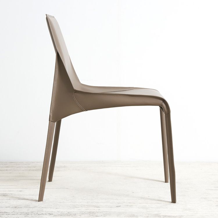 Silla sin brazos de comedor de metal contemporáneo, silla lateral de comedor de cuero para uso doméstico