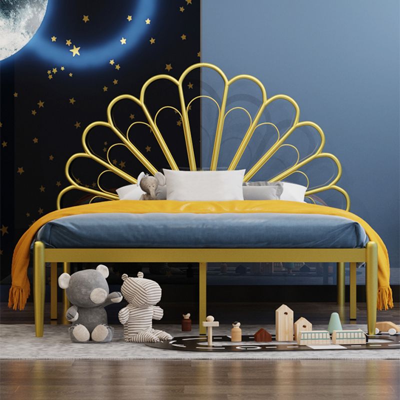 47" Tall Open-Frame Bed Glam Metal Standard Bed with Camelback Headboard