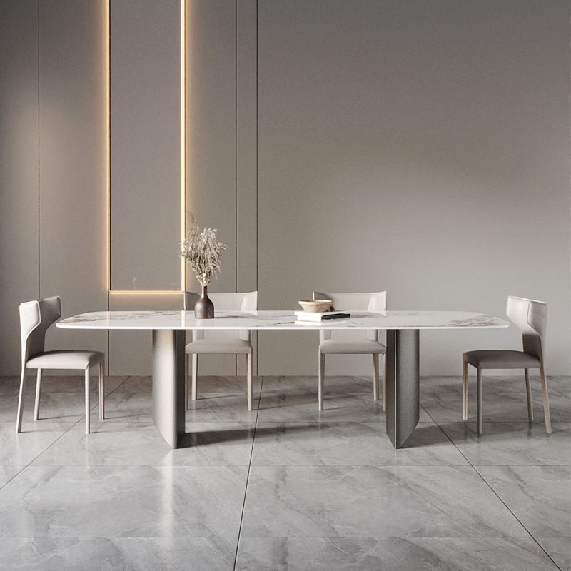 Metal Traditional Luxury Rectangle Table Sintered Stone Table with Double Pedestal Base