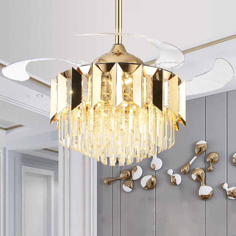 Layered Tri-Sided Crystal Stab Deckenlüfter Moderne 3 Klingen Wohnzimmer LED SEMI BUSCH LAUT IN GOLD, 19 "Breite