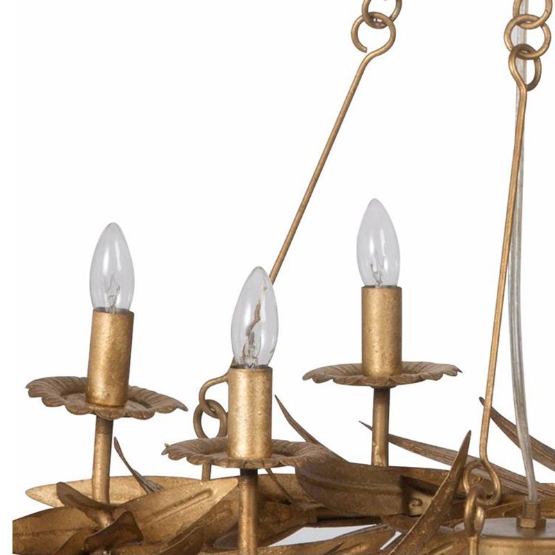 Gold 6 Lights Ceiling Pendant Light Vintage Metal Candle Chandelier Lamp with Garland Design