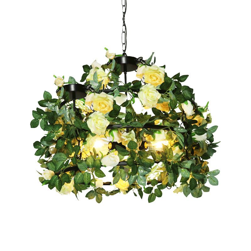 Vintage Geometric Ceiling Lighting Metal Chandelier Light Fixture with Artificial Plant