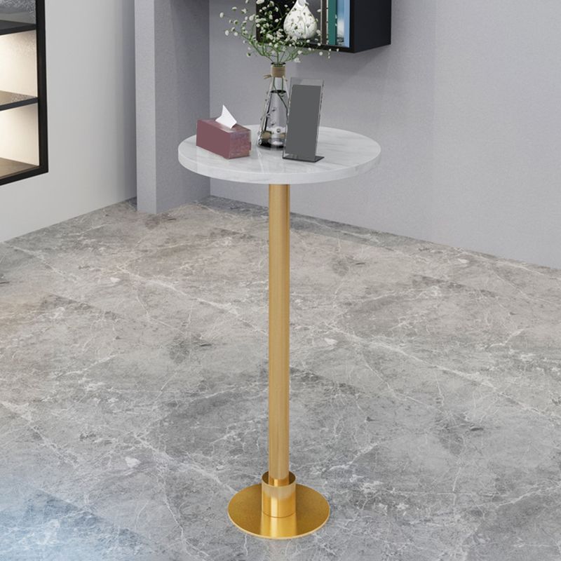 Glam Metal Base Bar Table White Stone Top Fixed Pub Table for Patio