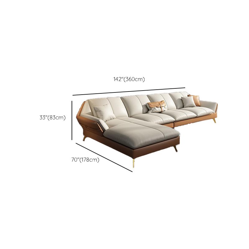 32"H Glam Sectional Sofa White Leather Cushion Back Sleeper Sectional
