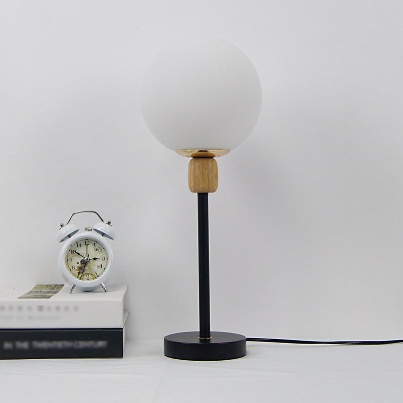 Modern Style Spherical Night Table Lamp White Glass 1-Light Table Light