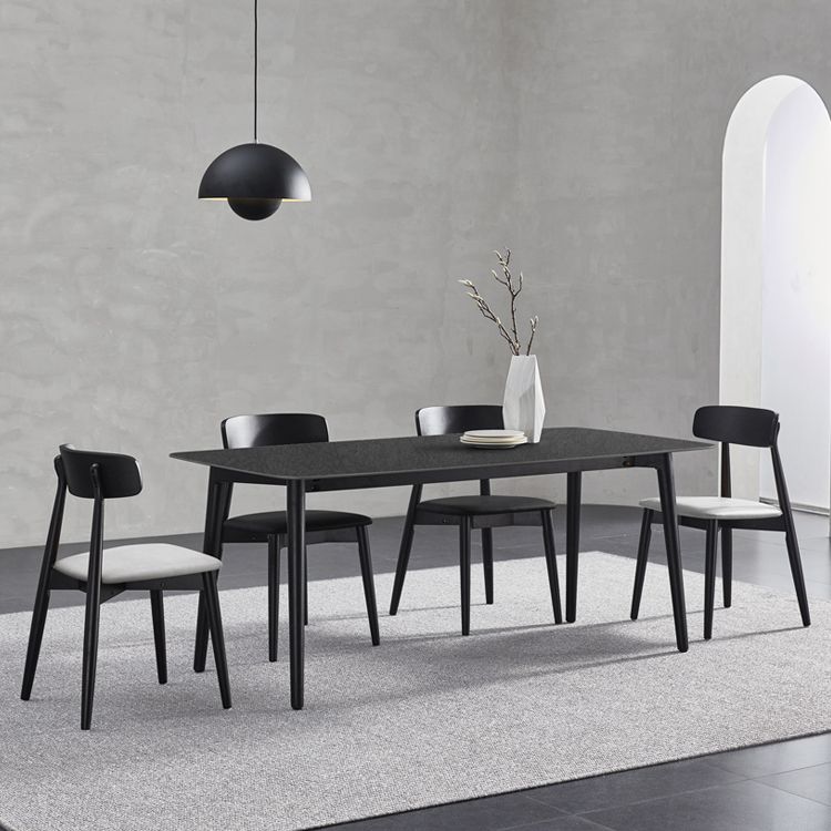 Black Modern Stone Top Dining Table Set 1/4/5/7 Pieces Dining Set with Wooden Chairs