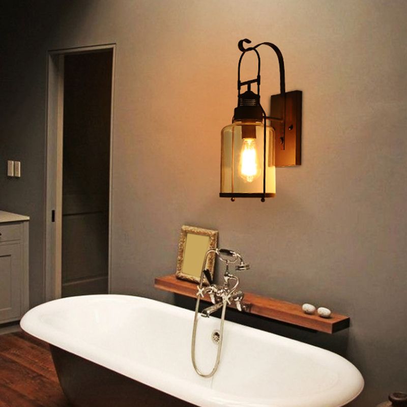 Iron and Glass Wall Lamp Industrial Style Black / White / Rust Wall Sconce