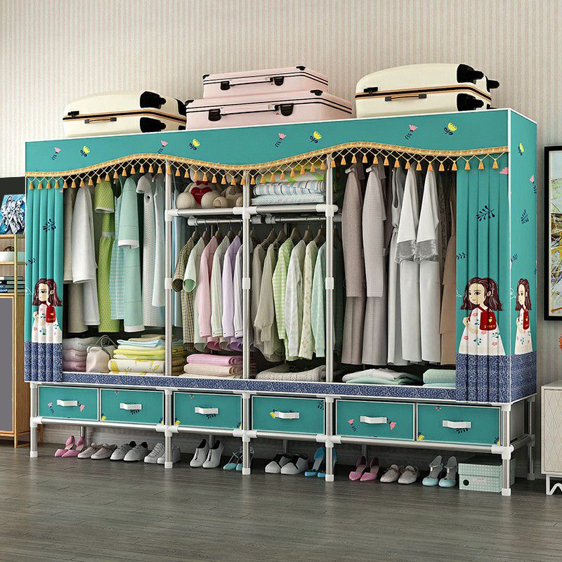 Steel Wardrobe Cabinet with Shelves Modern Wardrobe Armoire with Drawer