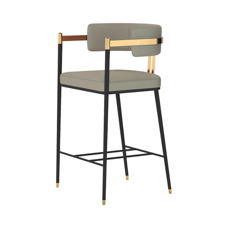 Leather Bar Stool Glam Backrest Counter Stool for Living Room with Black Legs